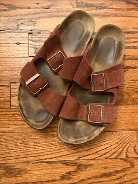 Birkenstock Rust Brown Suede Double-Buckle Sandals